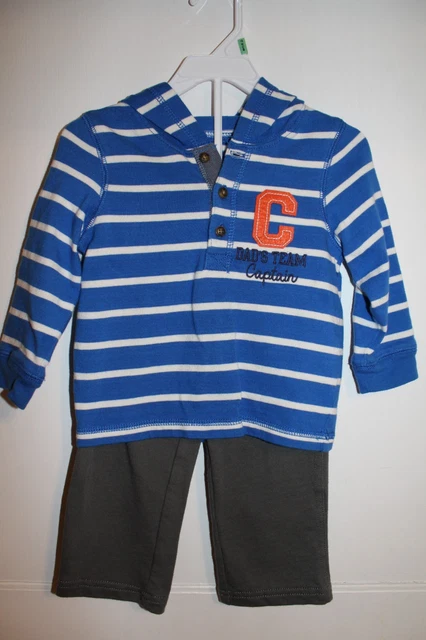 Nwot Carters Baby Boy 2 Pc "Dad's Team Captain" Hoodie Top & Grey Pants 18 Month