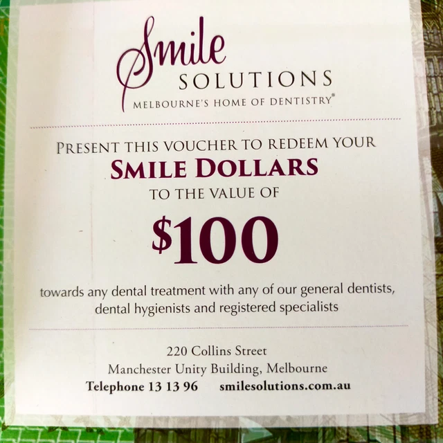 $100 Gift Card Smile Solutions Dentists, Melbourne