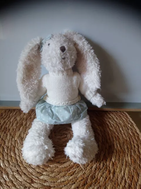 Peluche doudou lapin blanc pull jupe à pois Atmosphèra