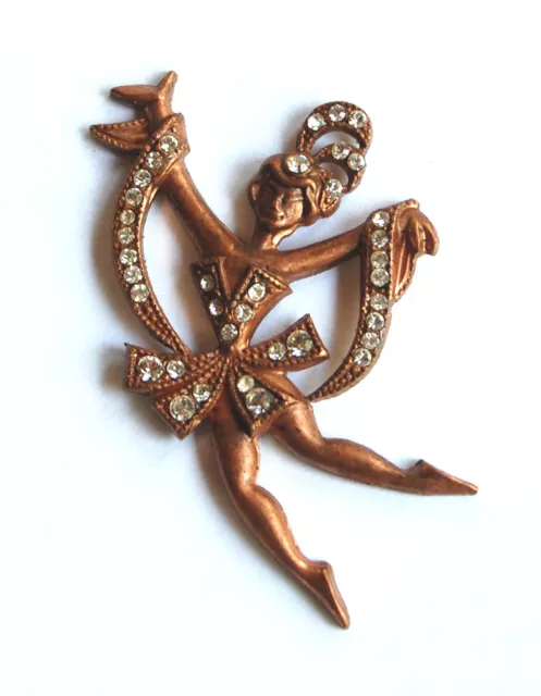 VINTAGE RAW BRASS STAMPED FAIRY BALLERINA made with SWAROVSKI RHINESTONES