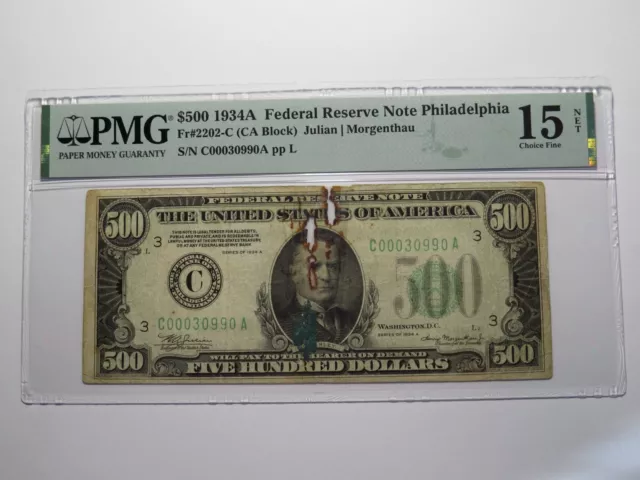 $500 1934-A Federal Reserve Light Green Bank Note Bill FR. 2202-C PMG Currency