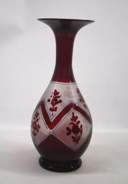 Antique Style Cranberry and Frosted Glass Vase Hand Blown - Thames Hospice