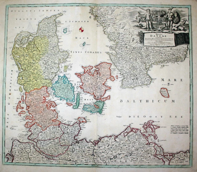 1720 Danimarca Danmark Scandinavia Mappa Homann Incisione