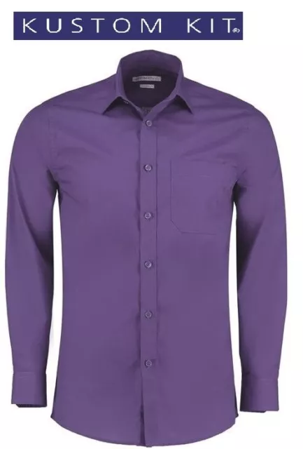 Mens or older boys Kustom Kit KK142 long sleeve shirt office casual work PURPLE