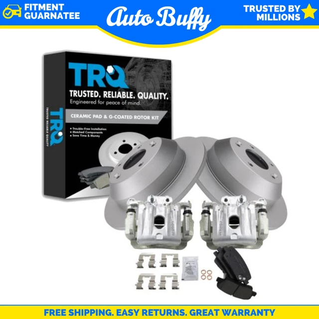 TRQ Rear Ceramic Brake Pad Coated Rotor & Caliper Kit for Kia Hyundai