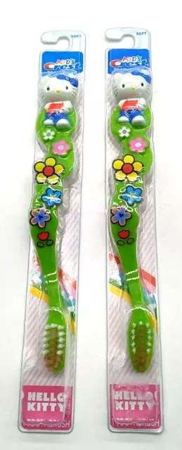 Hello Kitty Crest Kid's By Oral-B Soft Manual Toothbrush Pair Green NEW