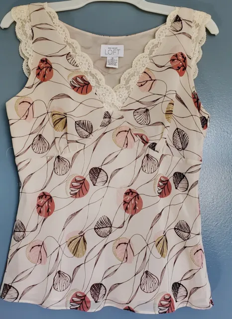 Ann Taylor Loft Sz 10 Floral V-Neck Blouse Fully Lined Great Condition