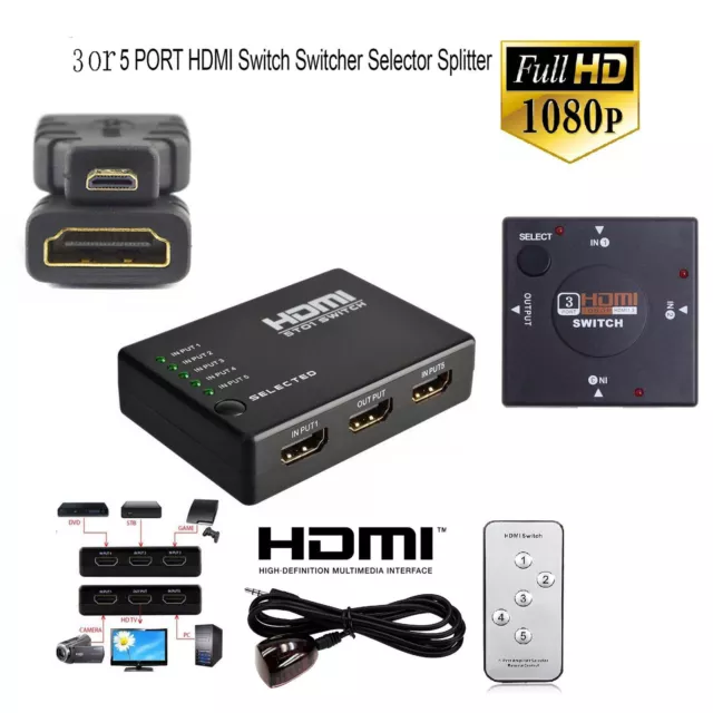 3 Or 5 PORT 1080p HDMI Splitter Switch Selector Hub+Remote For HDTV PS3 A3GS