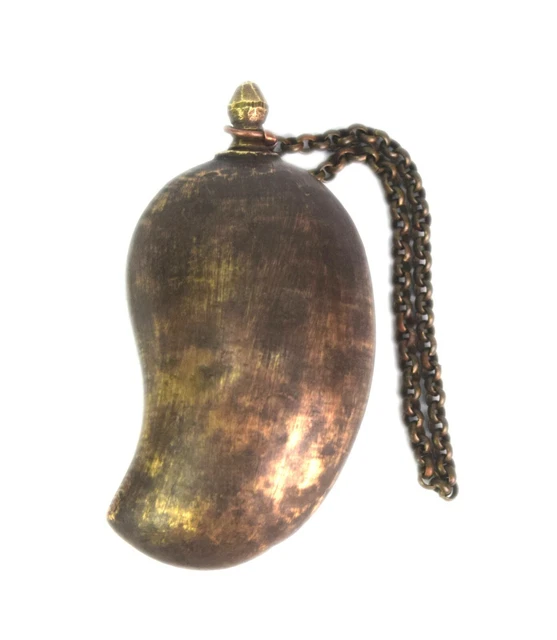Antique Brass Unique Mango Shape Betel Lime Paste Storage Box With Chain i22-108