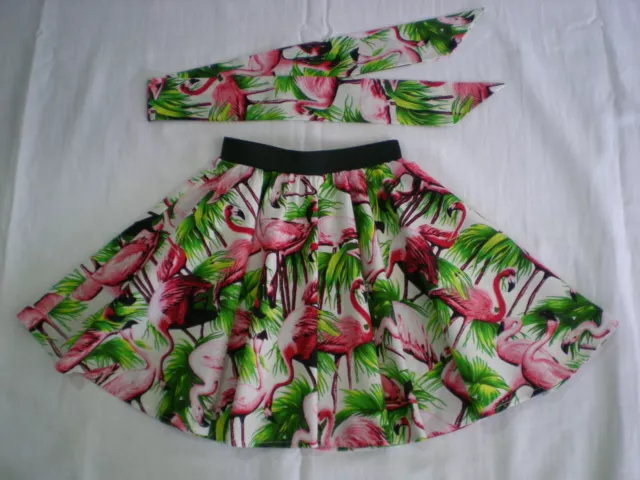 Girls/Childs Rock n Roll "Flamingo" Skirt & Scarf. Size 3-4 Ivory/Pink/Green.