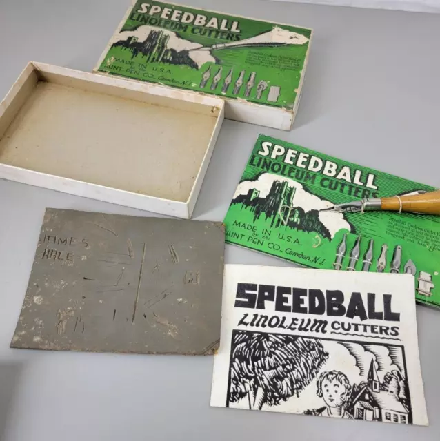 Kit de cortadores de linóleo Speedball de colección en caja original, manual, mango 6 cortadores