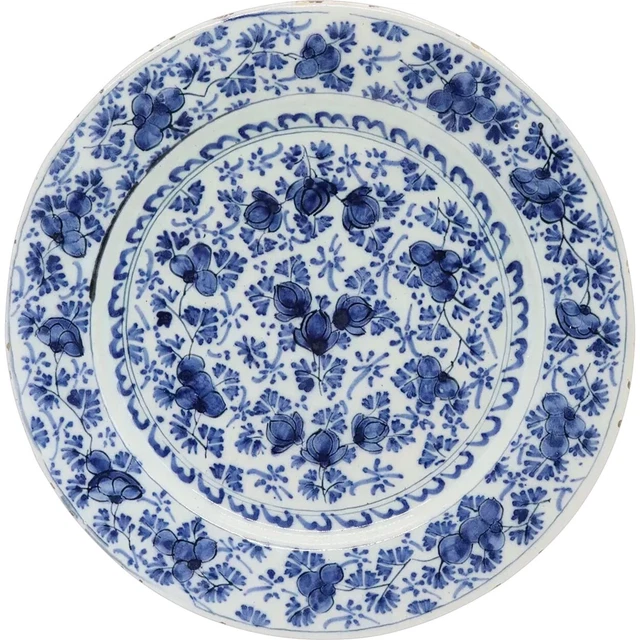 Antique English Delftware Tin-Glazed Earthenware Blue & White Plate c. 1730