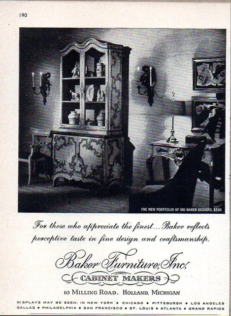 1962 Print Ad Baker Furniture Cabinet Makers Holland,MI