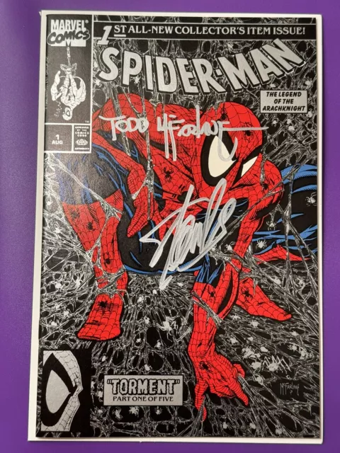 Spider-Man # 1 Silver Polybag Variant Signed Stan Lee Todd Mcfarlane, No Coa, Nm