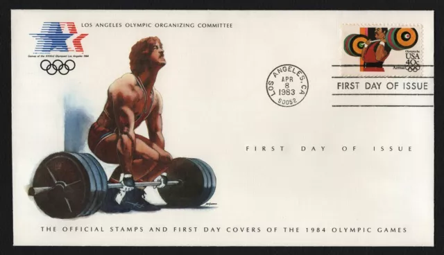 #C108 40c Weight Lifting, LA Olympic Committee FDC 4-1/2x8 **ANY 5=FREE SHIP**