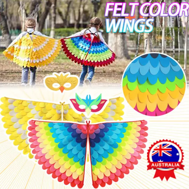 Kids Bird Animal Wings Cosplay Costume Girls Boys Cape and Mask Elastic Dress