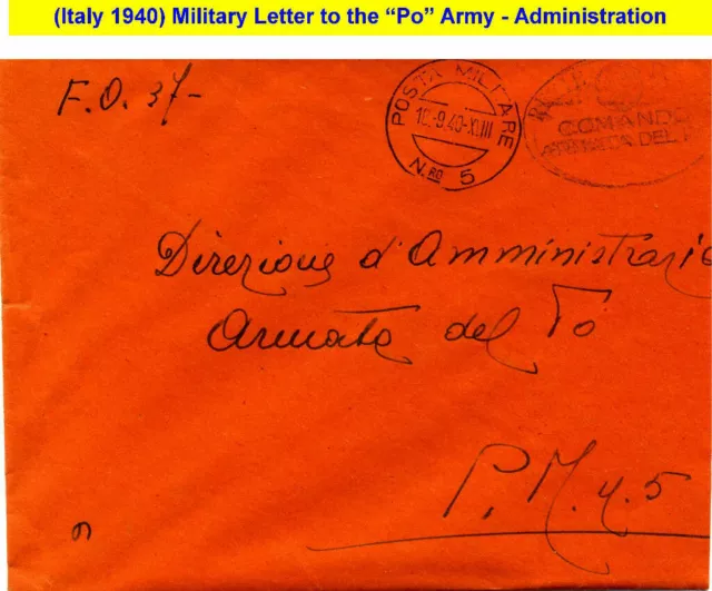 FASCIST ITALY HOMELAND DEFENSE @ Po-River Army HQ 1940 military postmarks (1007)