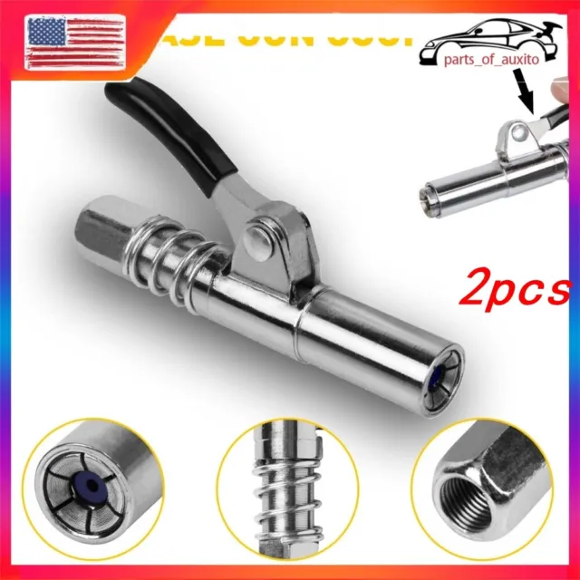 2Packs Grease Gun Coupler High-Pressure Quick Release Lock Oil Injection Nozzles