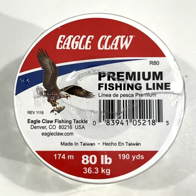 CLEAR MONO PREMIUM Eagle Claw Fishing Line 80 Pound Test 190 yds