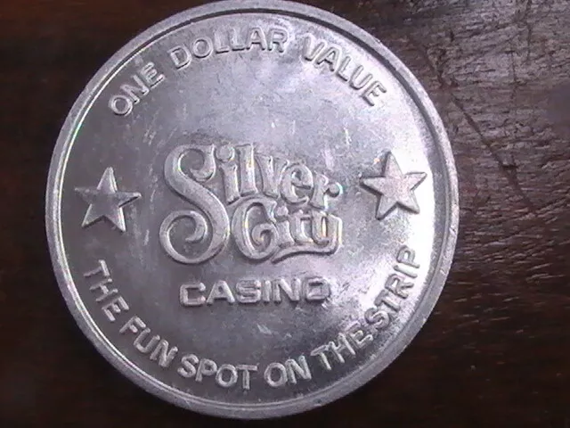 Casino Gaming Token Aluminum 40Mm Silver City $1 Slot Play Fun Spot On The Strip