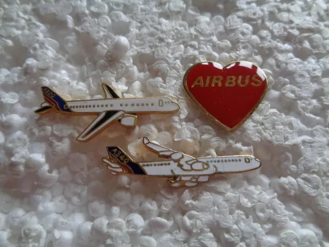 Job lot of 3 Air Bus airline aeroplane shaped metal lapel pins