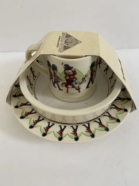 Vintage ANDERTON POTTERY Ceramic 3pc Childs Plate Bowl Mug Old Duke of York UK