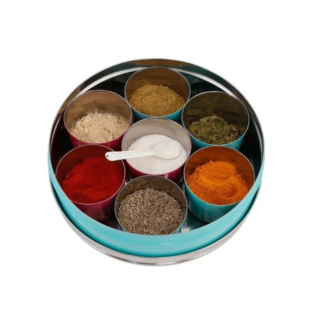 Spice Box Stainless Steel Masala Dabba With 7 Container 1 Spoon For Kitchen Use