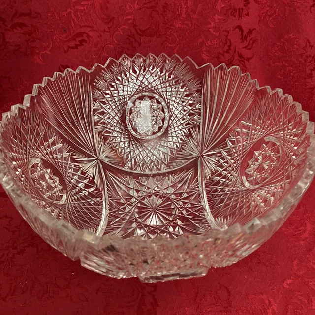 ABP American Brilliant Cut Crystal HAWKES BOWL 9”x6” Sawtooth Deep Cuts Star