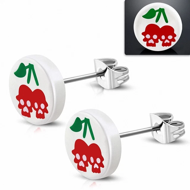Boucles D'oreilles Crâne Punition - Acier Chirurgical 10mm - Paire De Clous - Neuf