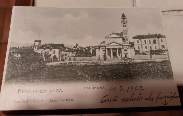 Cartolina D'epoca Originale Besana Brianza Mb Panorama Chiesa 1902