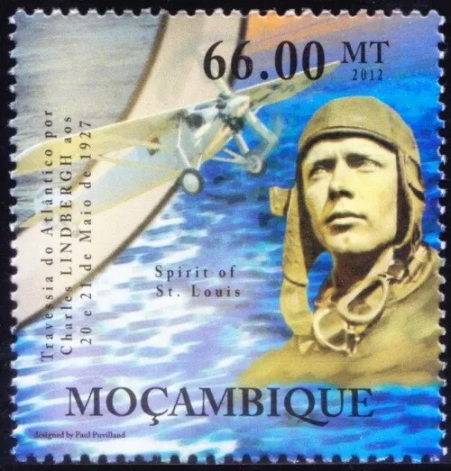 Mozambique 2012 MNH, Charles Lindbergh & Spirit of louis Aircraft, Aviation