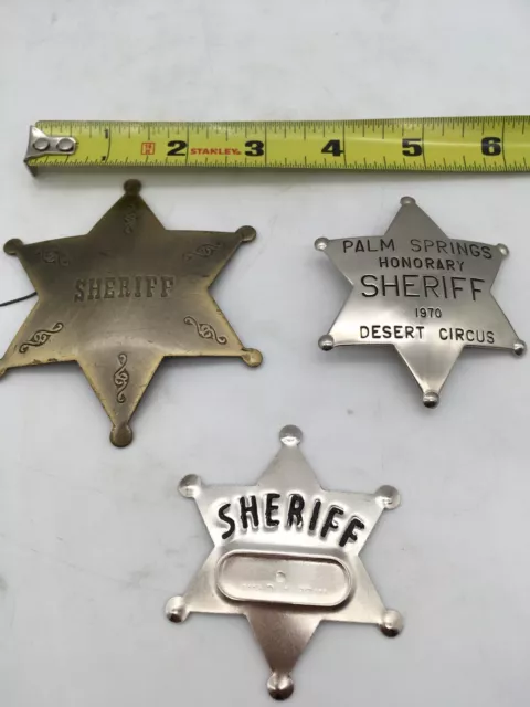 Vintage 1950's / 1960's Gonher / Barval Sheriff Star Pin Badge - Set Of 12  On Shop Display Card - Un Punched