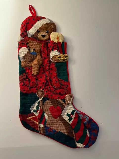 Wool Needlepoint Christmas Stocking 21" x 11"