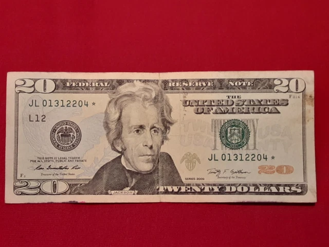2009 $20 Twenty Dollar Federal Reserve STAR NOTE with Serial # JL01312204