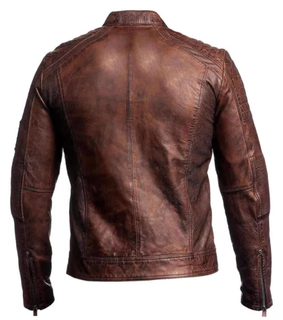 Herren Biker Vintage Motorrad Distressed braun Cafe Racer Lederjacke Neu 3