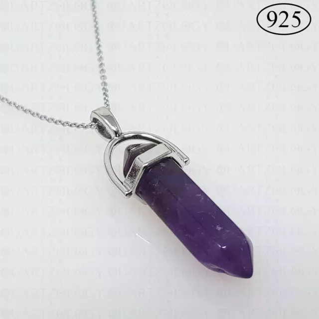 Amethyst Necklace Quartz Pendant Crystal Gemstone Healing 925 Sterling Silver