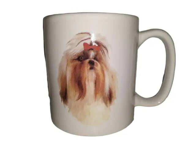 Large Ceramic Shih Tzu & Bow Dog Show Coffee Mug Tea Cup Breed Facts 4 1/4" Gift