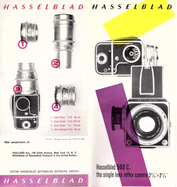 Hasselblad 500C Single Lens Reflex Camera 2 1/4" X 2 1/4" Vintage Brochure