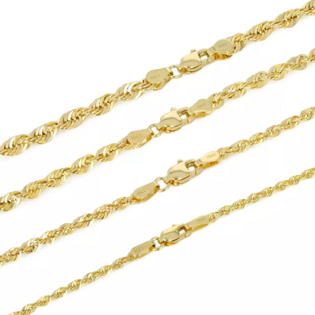 10K Yellow Gold 1.5mm-4mm Laser Diamond Cut Rope Chain Necklace 16"- 30" Hollow