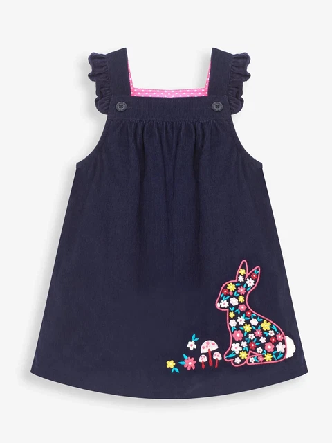 JoJo Maman BeBe ~  Navy Embroidered Bunny Cord Pinafore - Size 18/24M & 4/5Years