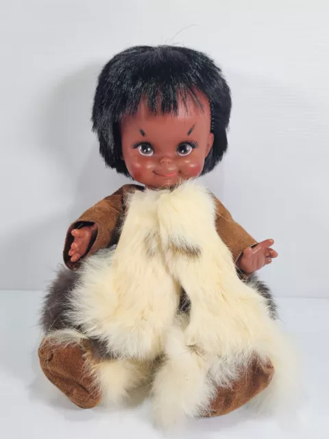 Vintage Reliable Inuit Doll Made In Canada Real Fur 30cm Native Eskimo