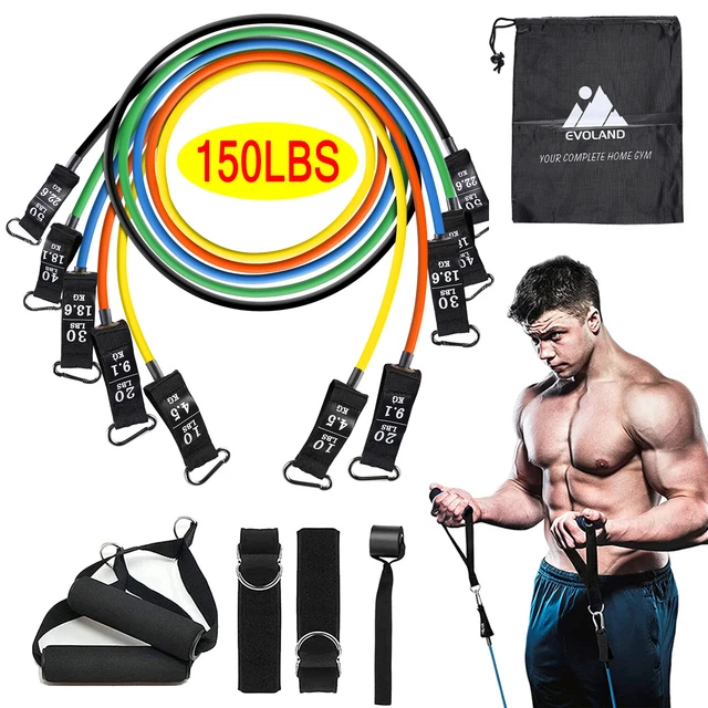 EVOLAND Widerstandsbänder-Set Mit Tragetasche – 5 Stufen, Bis 68 Kg, Für Ganzkörpertraining