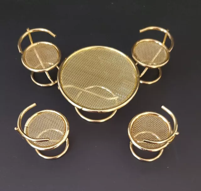Vintage Brass MCM Doll House Furniture Round Table & 4 Chairs Mid Century Modern
