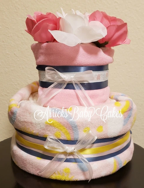 Diaper Cake~Rainbows And Clouds~Baby Shower~Baby Girl~Free Shipping~Pink ⛅⛅⛅⛅