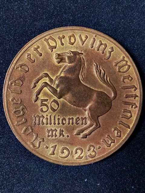 Jäger N23a -  50 Millionen MARK (Tombak, vergoldet)  PROVINZ WESTFALEN  1923