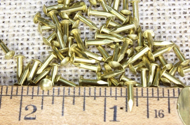 3/8” Solid Brass BRADS Escutcheon pins 50 NAILS large head #15 gauge USA made