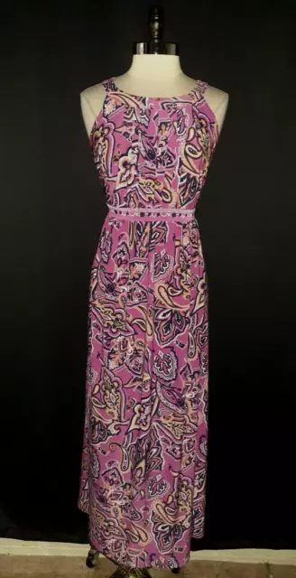 INC International Concepts Sz 14 Maxi Dress Pink Blue Paisley Sleeveless Stretch