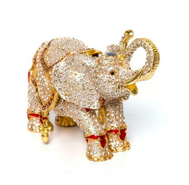 Faberge Large Enameled Elephant Figurine - Swarovski Crystal Jewelry Trinket Box