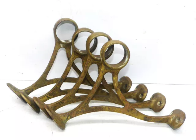 4 Vintage Solid Brass Foot Rail Brackets/Mounts for 1½”  Bar/Pub Foot Rail INV