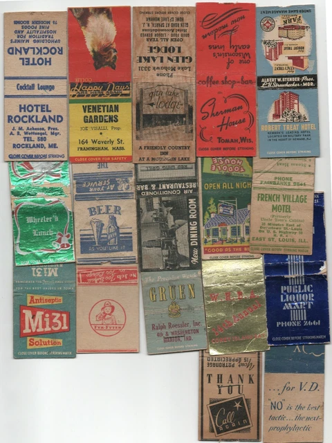 Lot (17) VTG 1940s Matchbook Covers Hotel Restaurants Beer Gruen Toddle House
